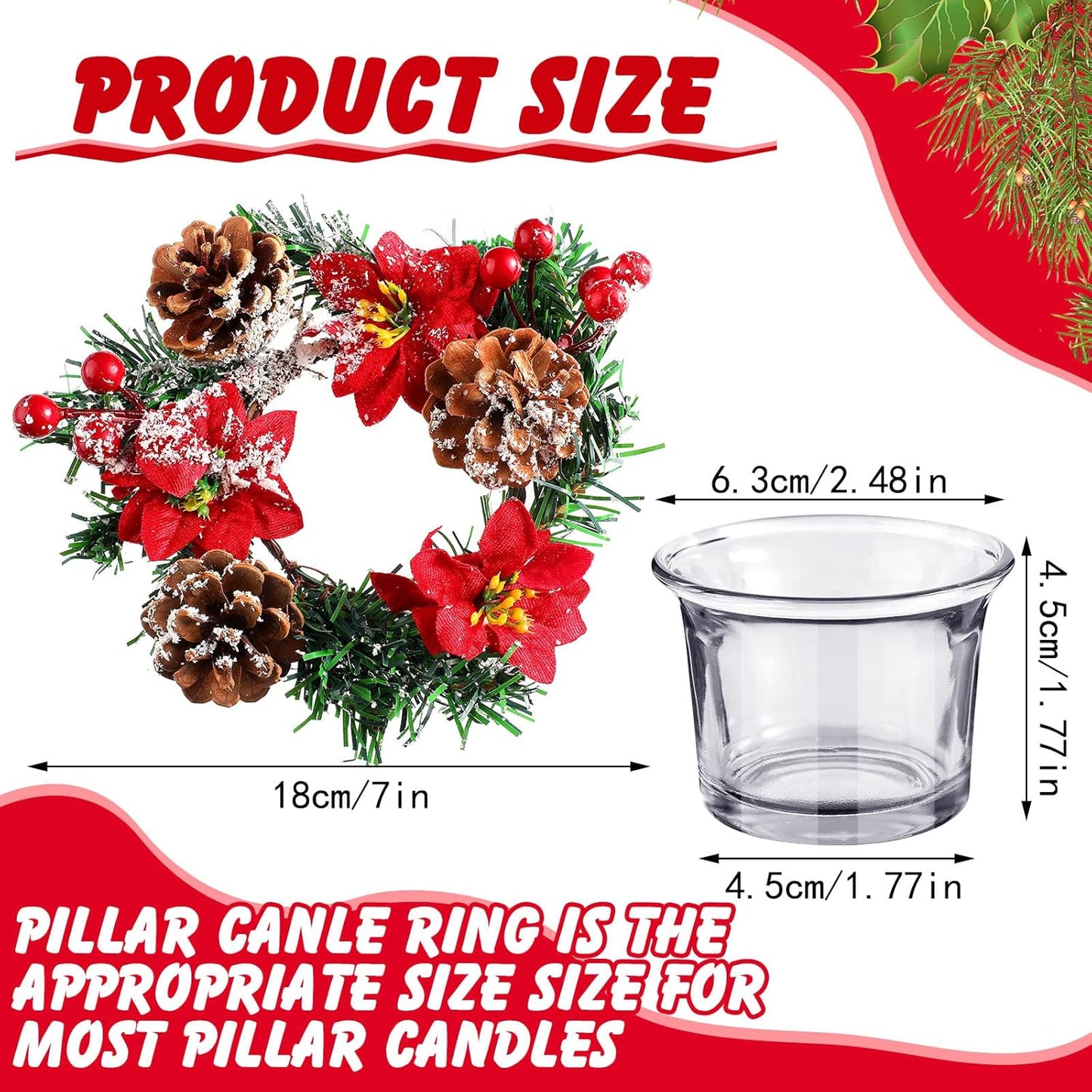 Regine Switzerland 8-Pack Christmas Poinsettia Candle Rings - Tealight Holders & Centerpiece Decor