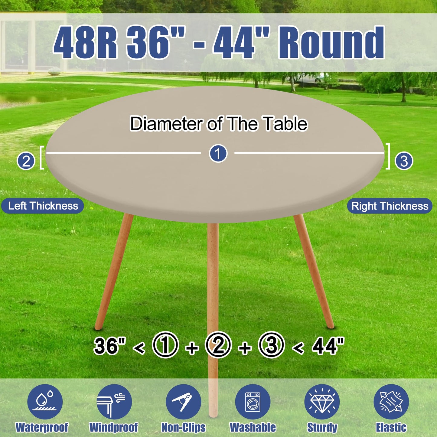 Moosfor Round Spandex Tablecloth, Elastic Fitted Waterproof Tablecloths for 36"-44" Tables, Stretch Washable Picnic Table Cover for Camping, Dining, Indoor and Outdoor, Taupe