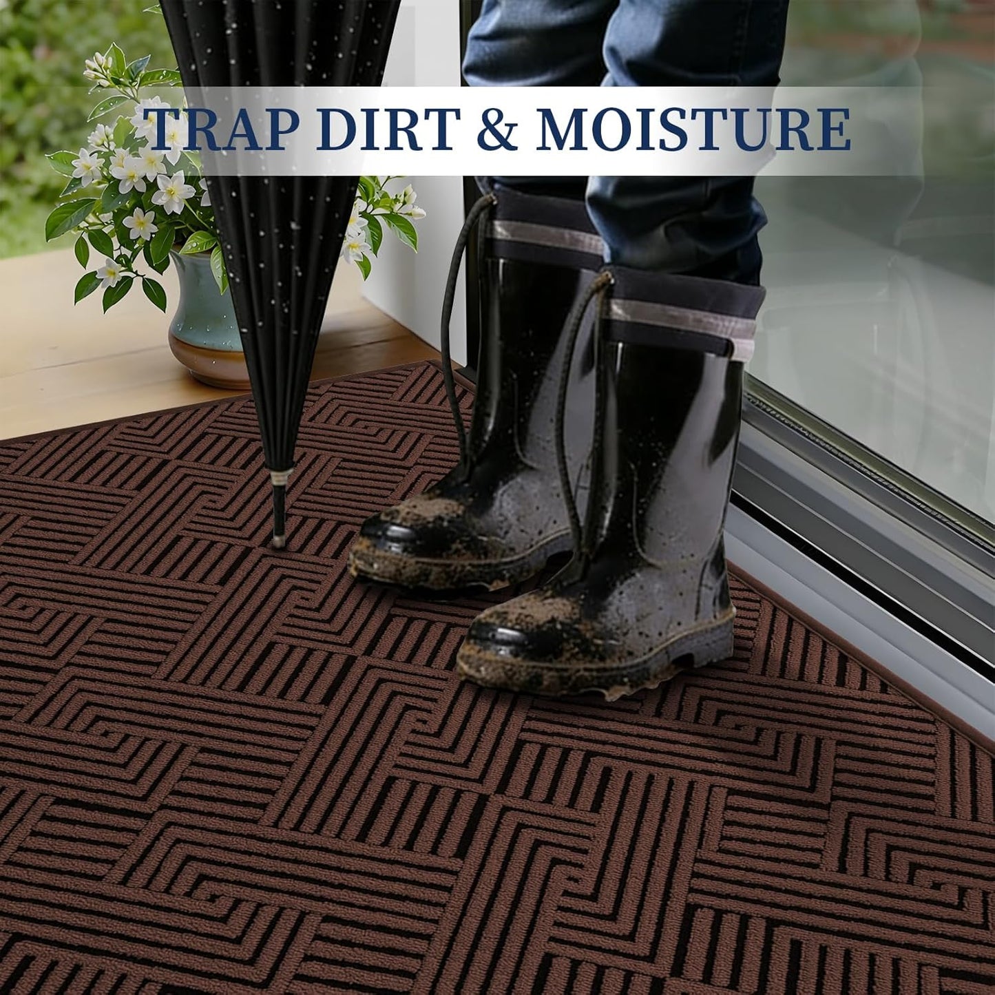 YIHOUSE Dirt Trapper Door Mat - Non-Slip, Washable, Dirt Resistant | 20" x 32", Brown Entryway Mat