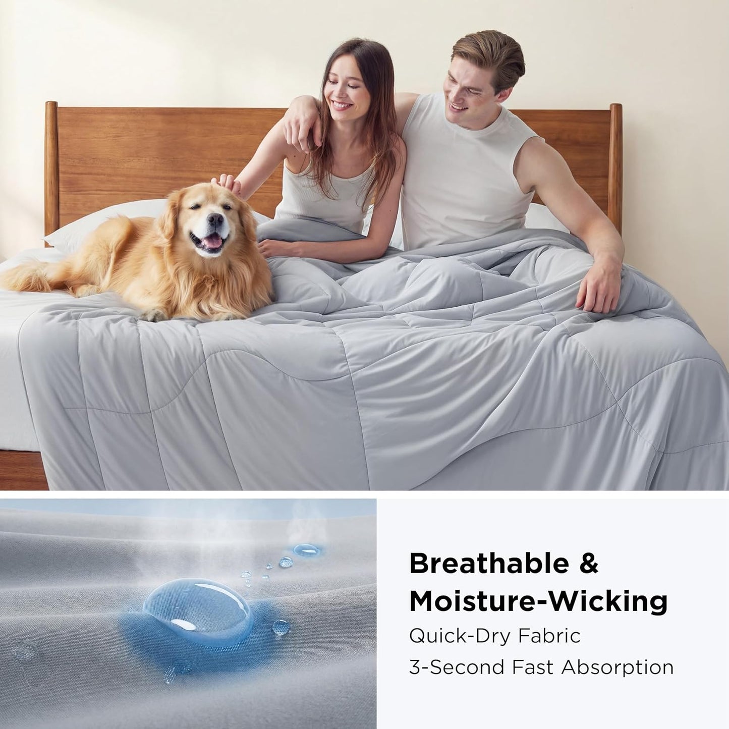 Bedsure Cooling Comforter - Lightweight Queen Size Blanket for Hot Sleepers | Dual-Sided Cool Tech, Grey 88x88 Inches