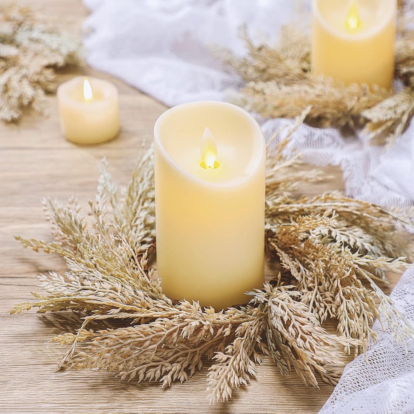 Panelee Pampas Grass Candle Rings - 4 Pcs Faux Greenery Wreaths for Boho Home Decor | 3.9 Inch