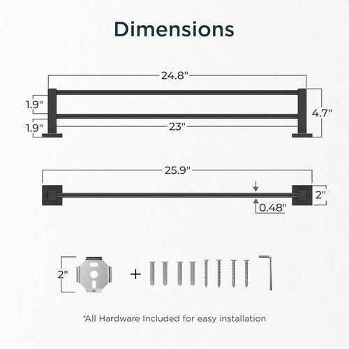 FORIOUS 24-Inch Double Towel Bar - Heavy Duty SUS304 Stainless Steel | Matte Black Finish for Bathroom Wall