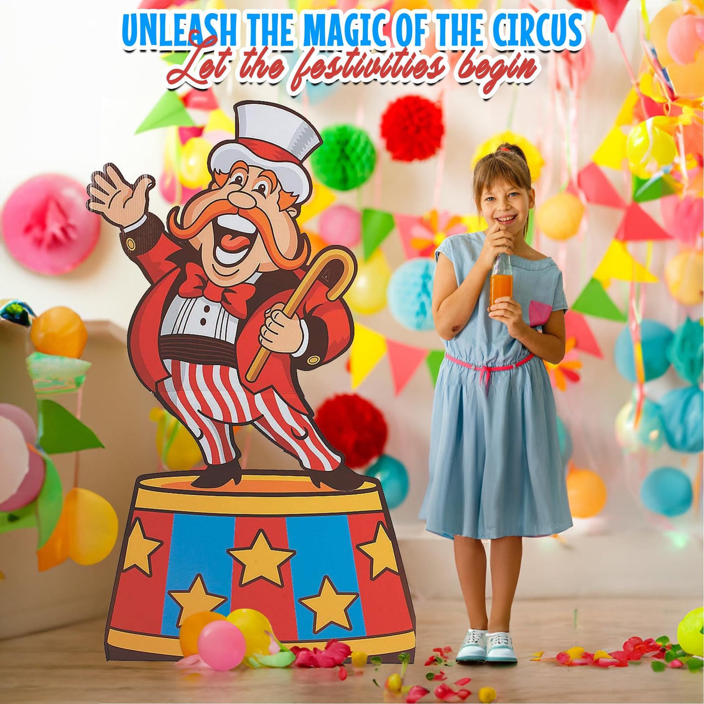 Fun Express Circus Ring Leader Life Size Cardboard Cutout Stand Up - Circus Theme Party Decorations for Birthday & Carnival Events | Premium Standee Decor for VBS & Photo Props
