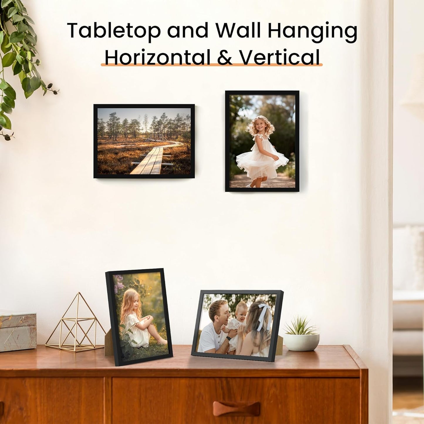 Upsimples 5x7 Picture Frame Set of 3 - High Definition Glass | Thin Border for Wall & Tabletop Display