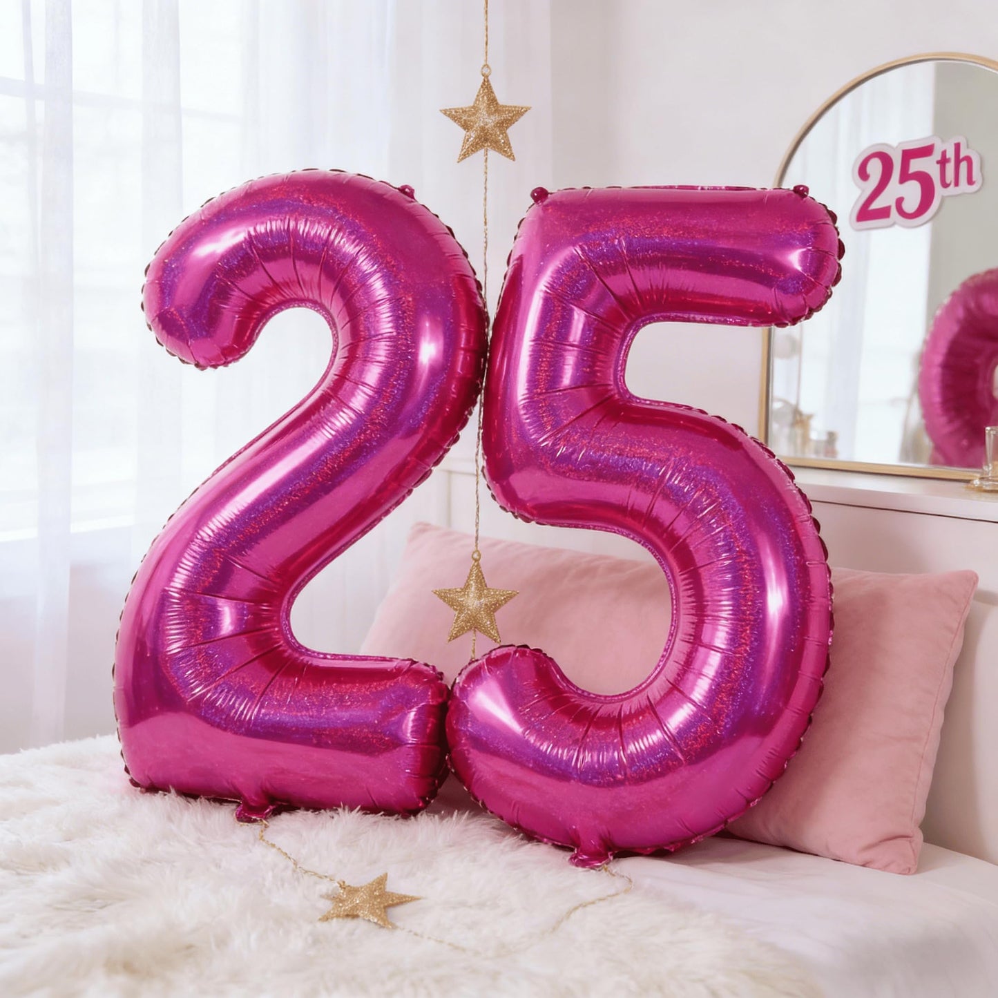 Laser Hot Pink 4 Balloon, Number Balloons 40 Inch, 4th Birthday Decorations for Girls Four Large Numbers for Party Decor, Number 4 Balloon