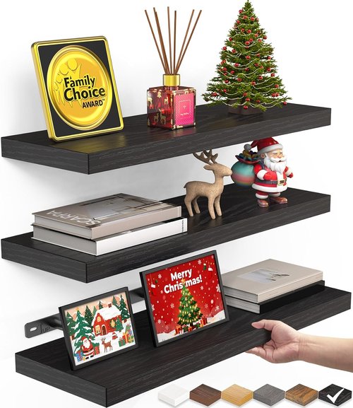 BAYKA Floating Wall Shelves - Stylish Black Set of 3 (15.7 Inches) & Set of 2 (36 Inches)