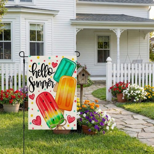 Crowned Beauty Summer Garden Flag - Double-Sided Popsicles Design | 12x18 Inches Burlap Yard Decor