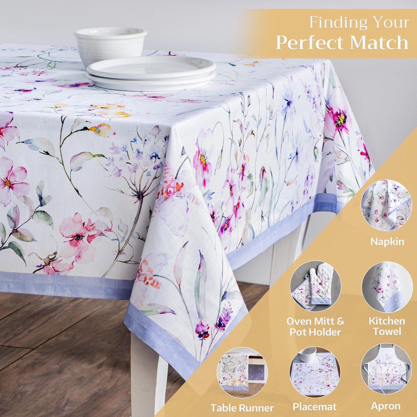Maison d' Hermine Table Cloth Rectangle Table 100% Cotton 70 x 90 Inches Tablecloth Reusable Decorative for Dining Kitchen Room Farmhouse Home Gifts for Mothers Day Spring Summer - Summer Floral