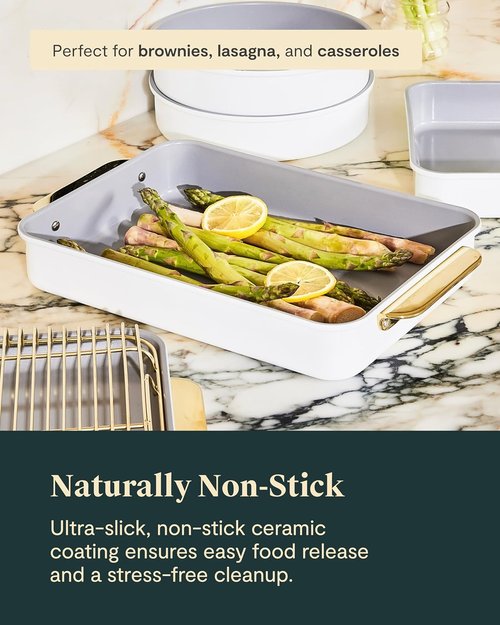 Caraway Nonstick Baking Pan Set - 2x 9" x 6.5" & 1x 9" x 13" - Non-Toxic, PTFE & PFOA Free - Deep Ceramic for Casseroles & Lasagna - Cream