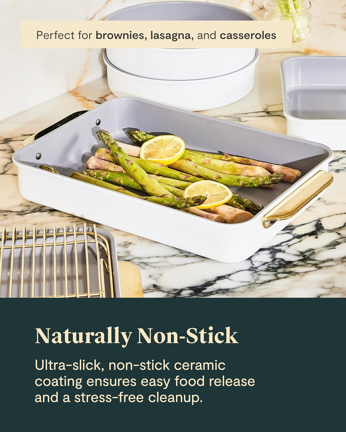 Caraway Nonstick Baking Pan Set - 2x 9" x 6.5" & 1x 9" x 13" - Non-Toxic, PTFE & PFOA Free - Durable Aluminized Steel Core - White