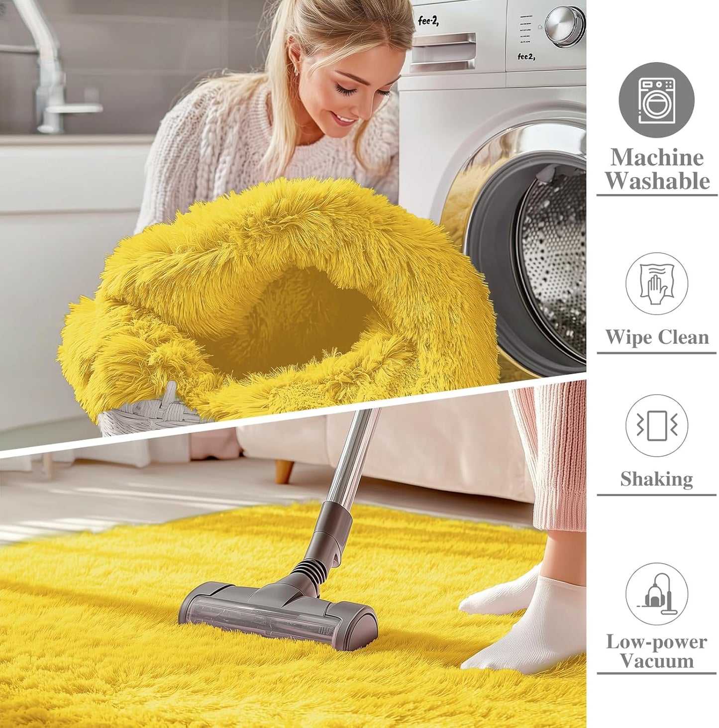 OLANLY Large Area Rug - Soft Fluffy Shaggy Carpet for Living Room & Bedroom | 5x8, Yellow