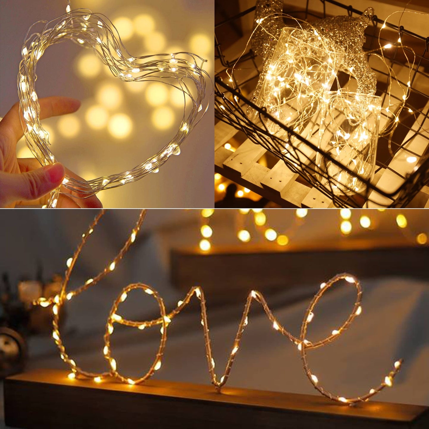 WATERGLIDE 24 Pack Fairy Lights Battery Operated (Included), 7 ft 20 LED Mini String Lights, Waterproof Silver Wire Firefly Starry Lights for DIY Wedding Christmas Party Mason Jars Decor, Warm White