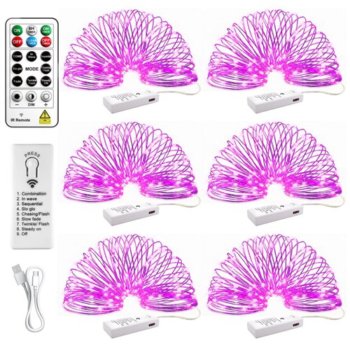 HXWEIYE 6 Pack Rechargeable Fairy Lights Battery Operated with Remote & DIY Timer, 7ft 20LED Mini Twinkle String Light for Mason Jar DIY Wedding Table Centerpieces Party Bedroom Christmas (Purple)
