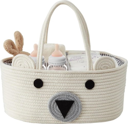 DECOMOMO Teddy Bear Basket - Large Diaper Caddy for Baby Shower | Adorable Animal Design