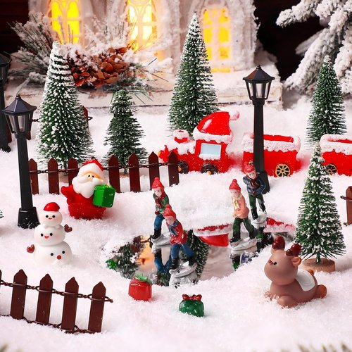 Colingmill 29-Piece Christmas Ski Village Figures Set - Miniature Ice Skating Rink Accessories for Holiday Decor