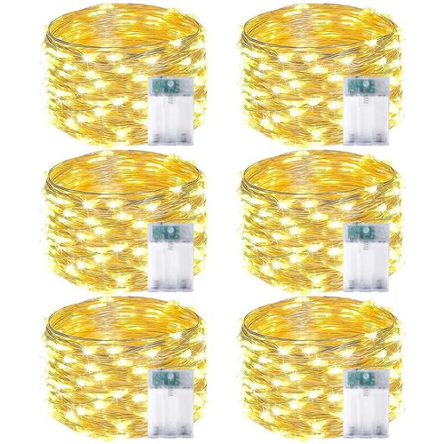 6-Pack Fairy Lights Battery Operated with Timer, Waterproof 16FT 50 LED String Lights Indoor Outdoor, Cuttable Starry Fairy Lights for Christmas Home Bedroom Wedding DIY Centerpiece Decor (Warm White)
