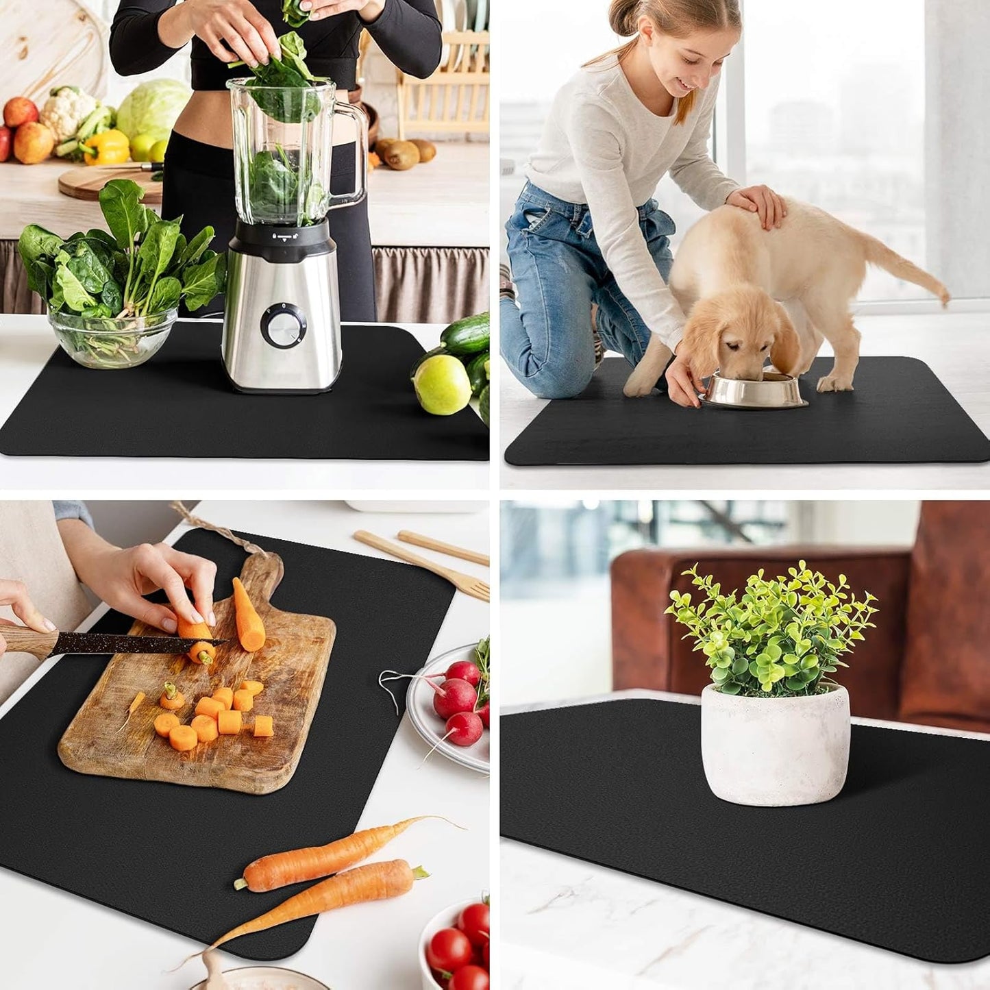 WISELIFE Dish Drying Mat - Super Absorbent Kitchen Counter Mat | Easy Clean, 18"x28", Classic Black