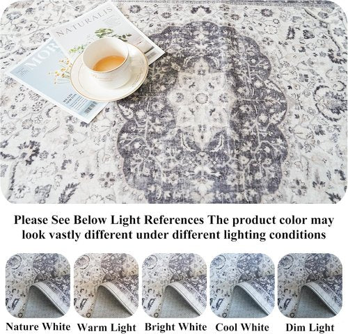 **Hallway 2x6 Washable Runner Rug - Oriental Stain Resistant | Ultra Soft Non-Slip Indoor Carpet (Grey)**