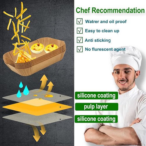 Bella Air Fryer Liners - Disposable Parchment Paper for 4Qt Slim Air Fryer | 100 Pcs Rectangular