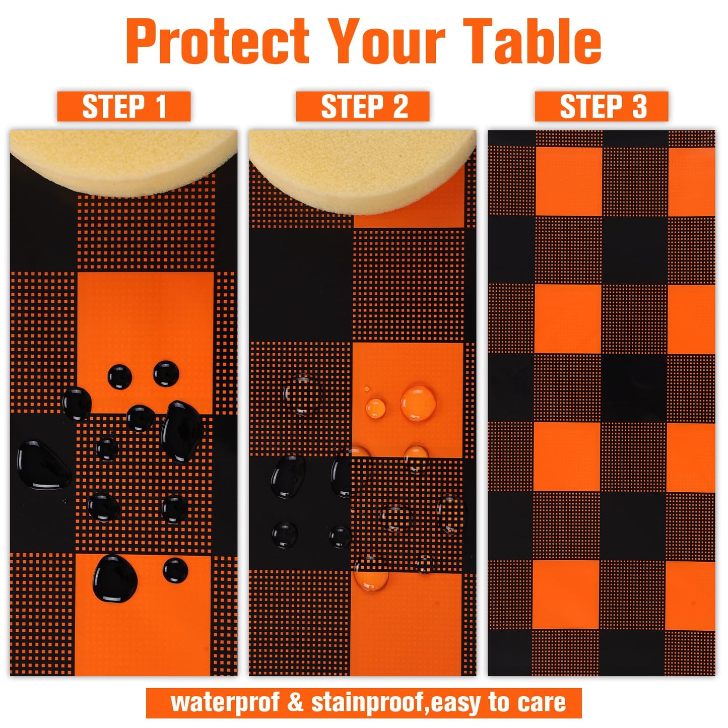 Kesfey 8 Packs Fall Orange Thanksgiving Gingham Tablecloth 54 x 108 Inches Orange and Black Buffalo Check Plaid Table Cover Backdrop Disposable Plastic Waterproof Autumn Picnic Tablecover for Camping