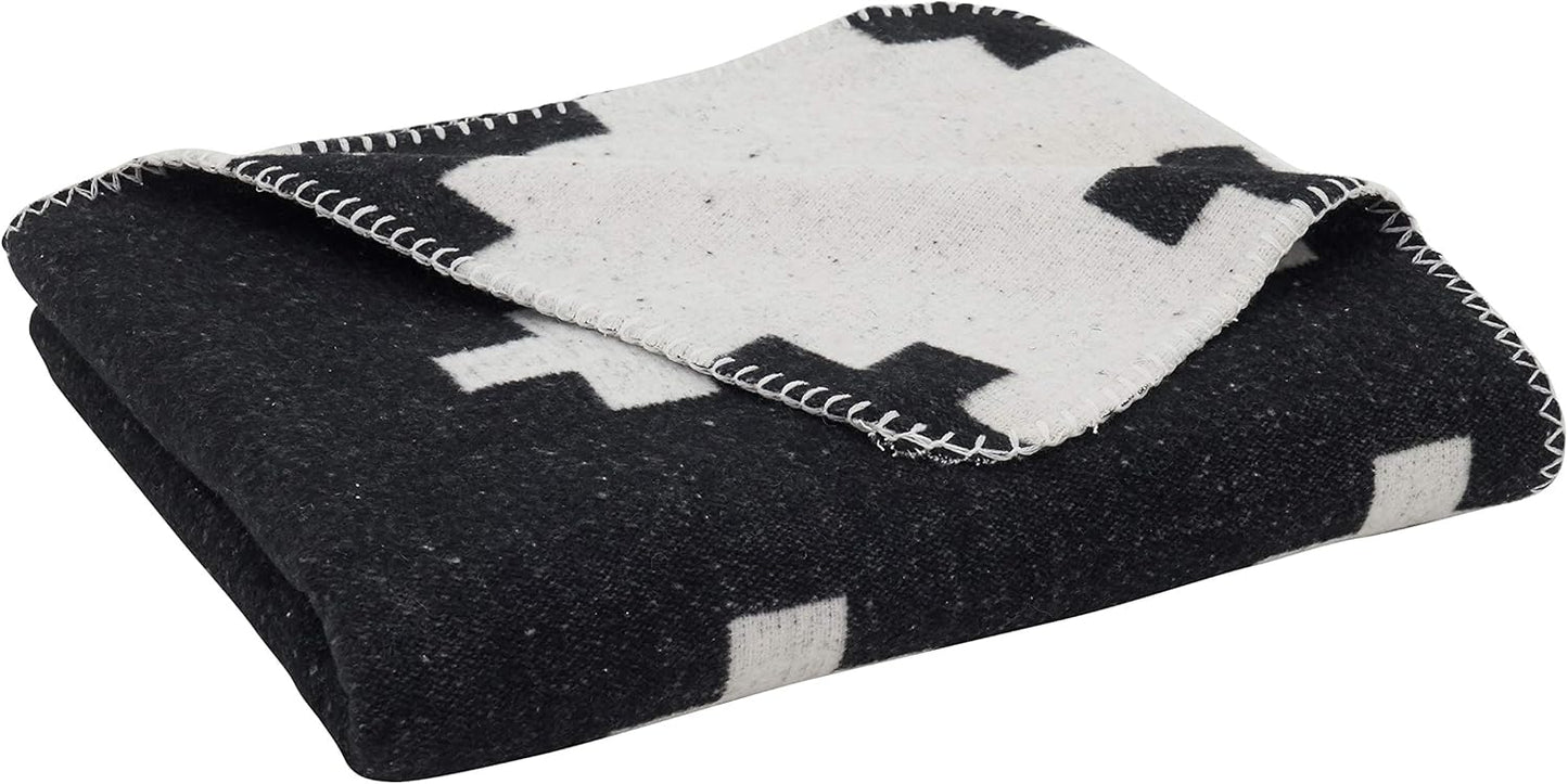 SARO LIFESTYLE Reversible Plus Sign Throw Blanket, Black/White, 50"x60"