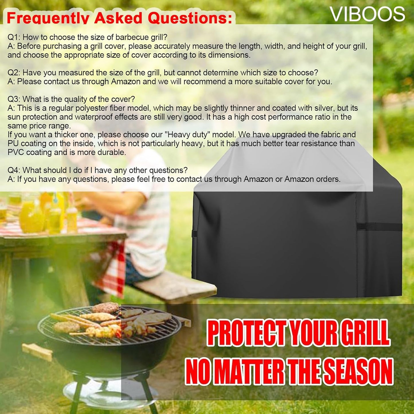 Skiennix 58-Inch BBQ Gas Grill Cover - Waterproof, Anti-UV, Rip-Proof, Adjustable Hem, Black