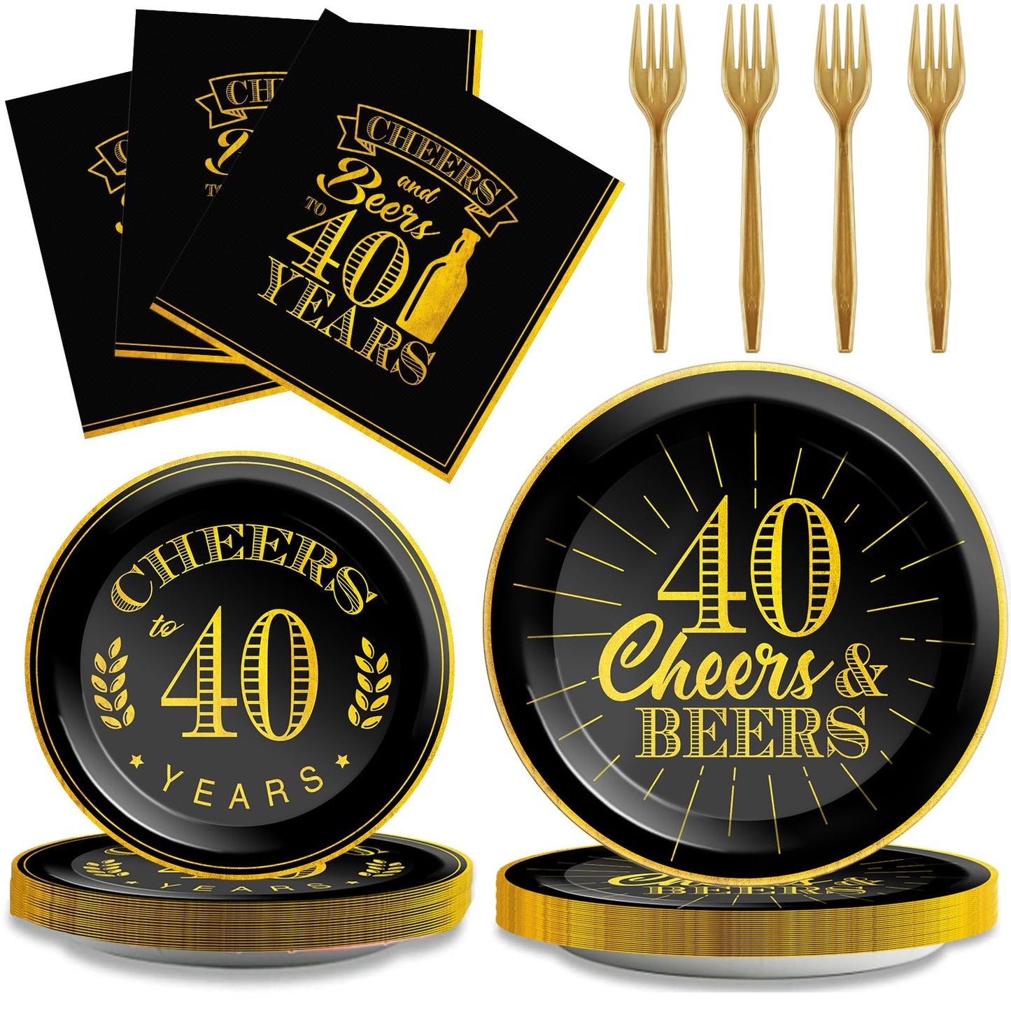 96 Pcs Cheers 40th Birthday Plates and Napkins Party Supplies Cheers to 40 Years Tableware Set 40th Party Birthday Decorations Favors for Men Women Serves 24