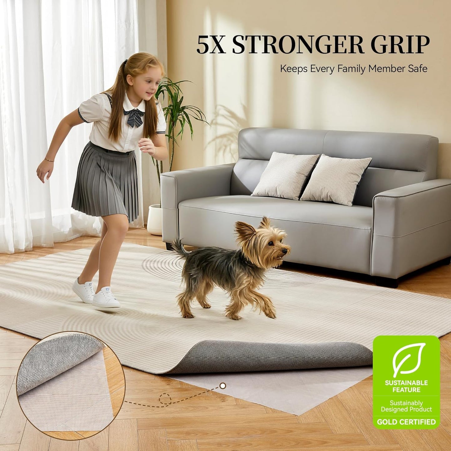 Strong Rug Pad Gripper - 5X Non-Slip Power | Slip-Resistant Pads for Area Rugs - 2x8 FT