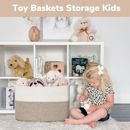 Goodpick Woven Baskets - 18" x 14" x 12" Rectangle Storage for Blankets & Toys | White & Brown Home Decor