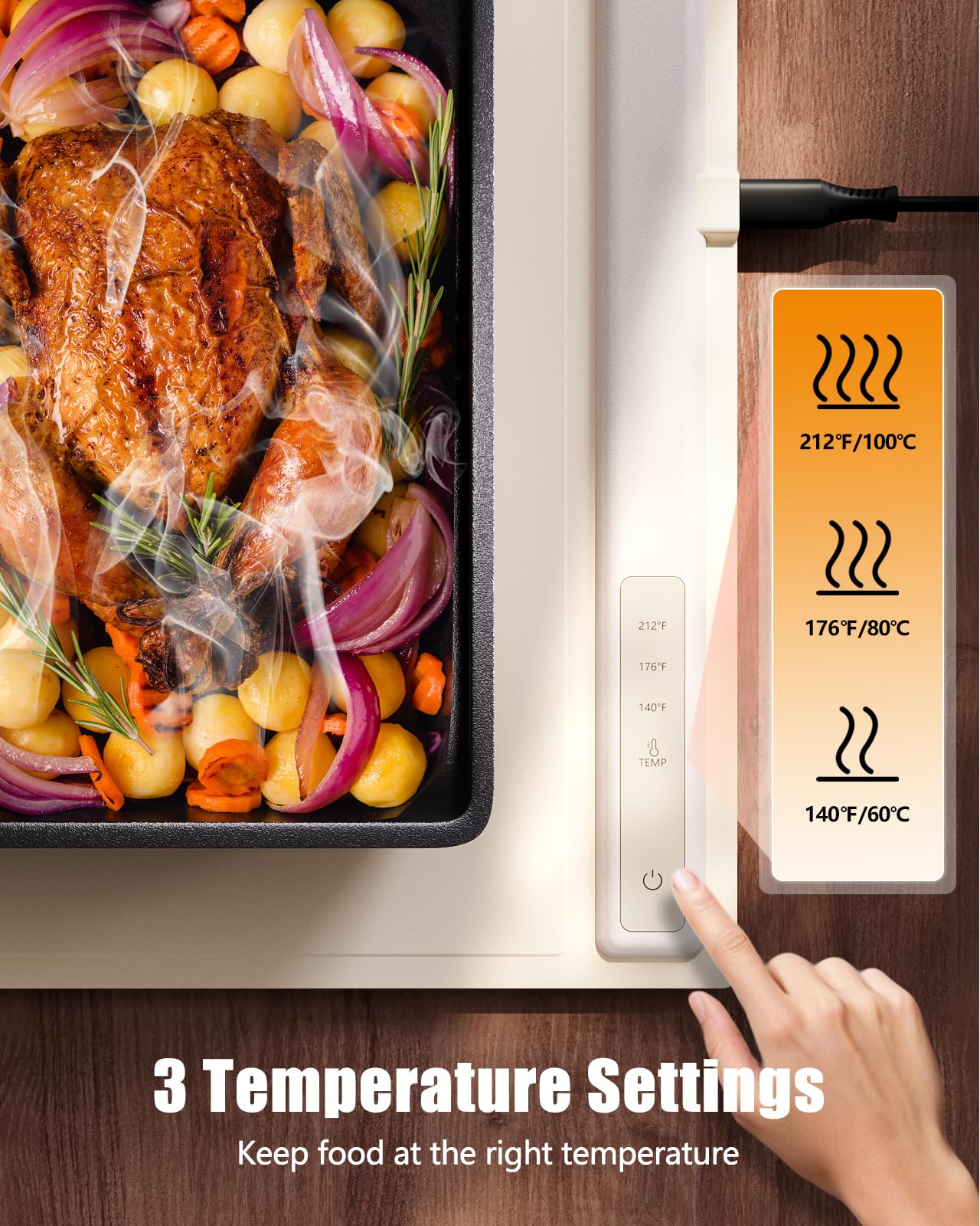 FULSUNT Warming Mat for Food, Rapid Heating Electric Warming Tray with 3 Temperature Settings, Portable Nano Silicone Food Warmers for Parties, Buffets, Gatherings, Kitchen Warming Mat for Countertop