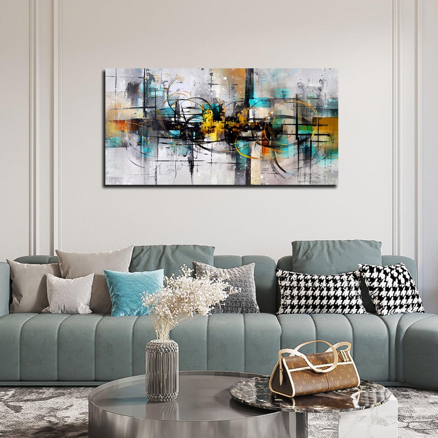 SIXTTART Abstract Wall Art for Living Room - Black and White Canvas Wall Art for Bedroom Ready to Hang Size 20" x 40"