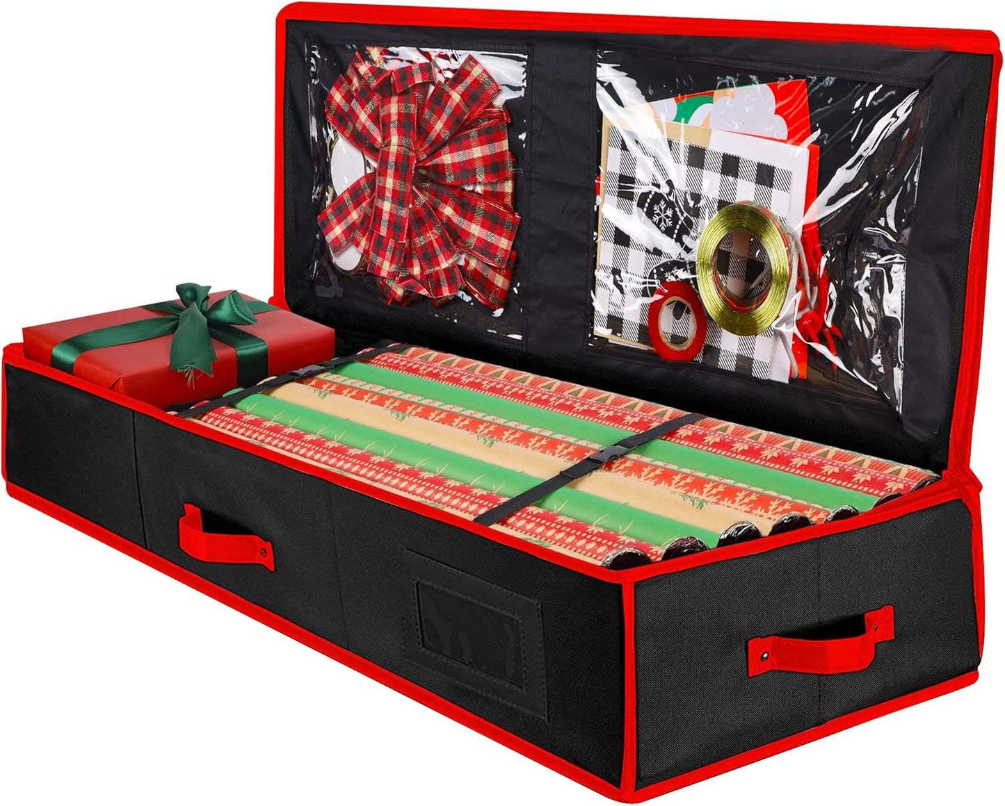 Juegoal Christmas Storage Organizer - 40.5 Inch Gift Wrapping Paper Storage with Interior Pockets | Tear-Proof Fabric, 2023 Upgrade