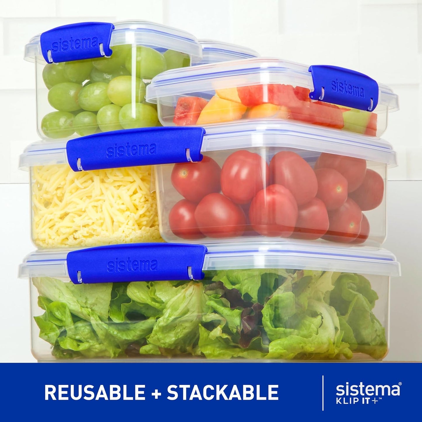 Sistema KLIP IT Food Storage Container - 5L Airtight & Stackable, BPA-Free, Clear with Blue Clips