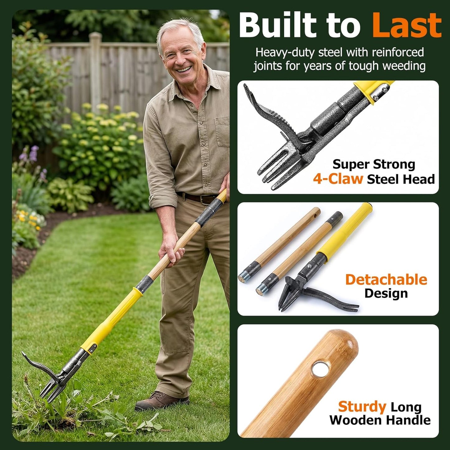 Regine Switzerland Weed Puller Tool - Heavy Duty Stand-Up Weeder with Slide-Release Ejection | Long Handle for Easy Lawn & Garden Use