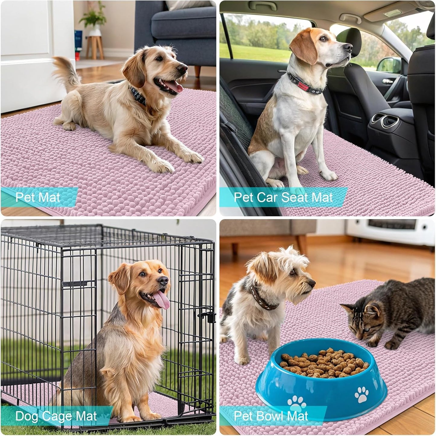OLANLY Dog Door Mat - Absorbent Non-Slip Chenille Mat for Muddy Paws | 35x24, Quick Dry, Dusty Rose