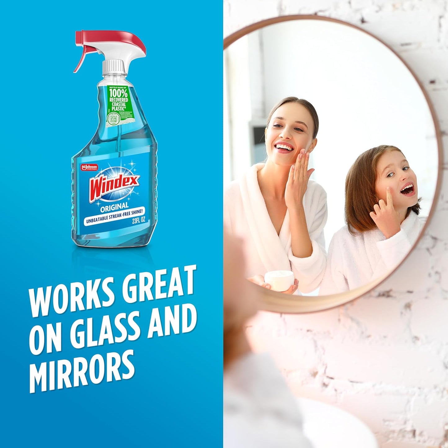 Windex Glass Cleaner Spray - Eco-Friendly 100% Recycled Plastic | Original Blue Scent, 23 Fl Oz (Pack of 2)
