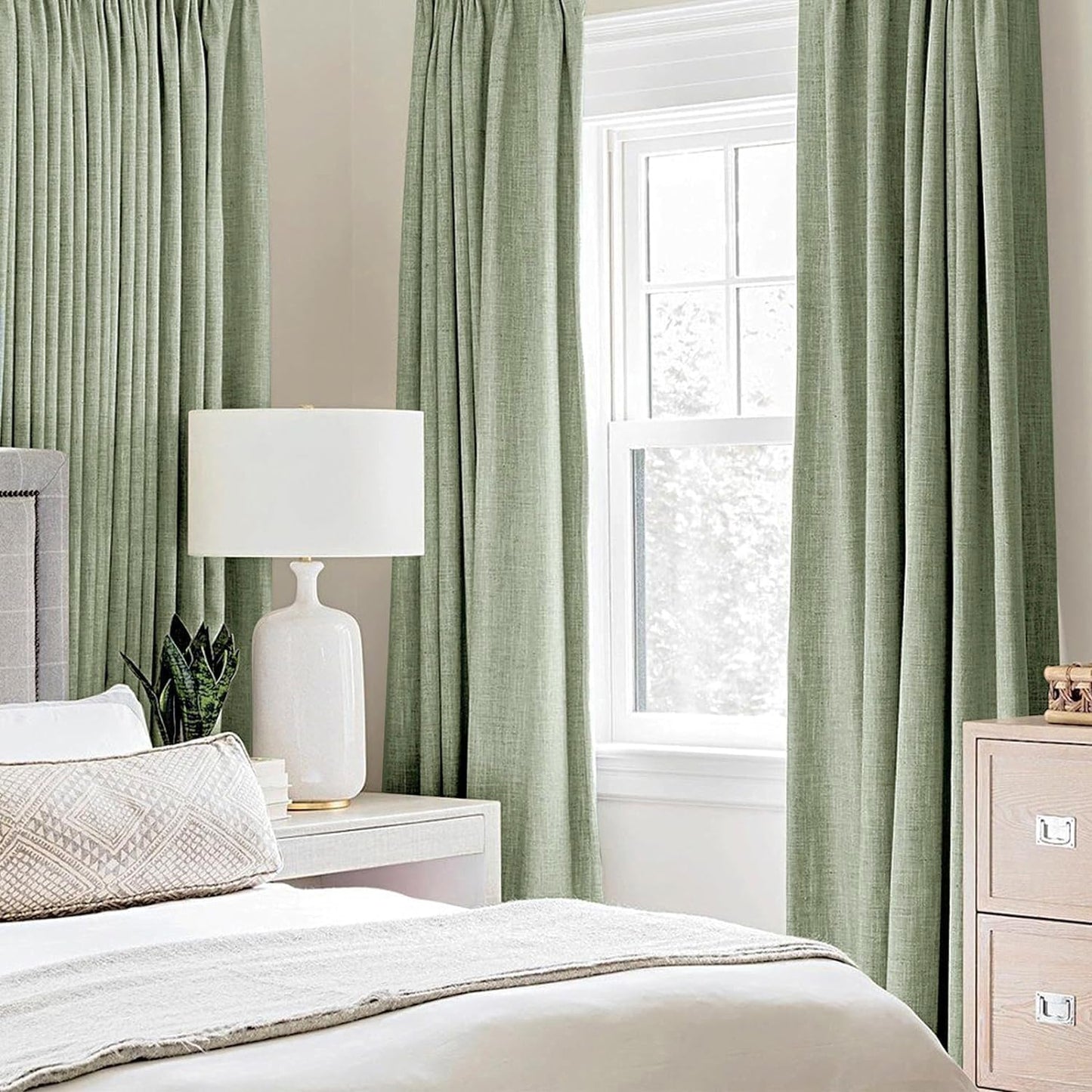 MIULEE Linen Texture Curtains - Sage Green Blackout Panels (52"W x 108"L) for Bedroom & Living Room