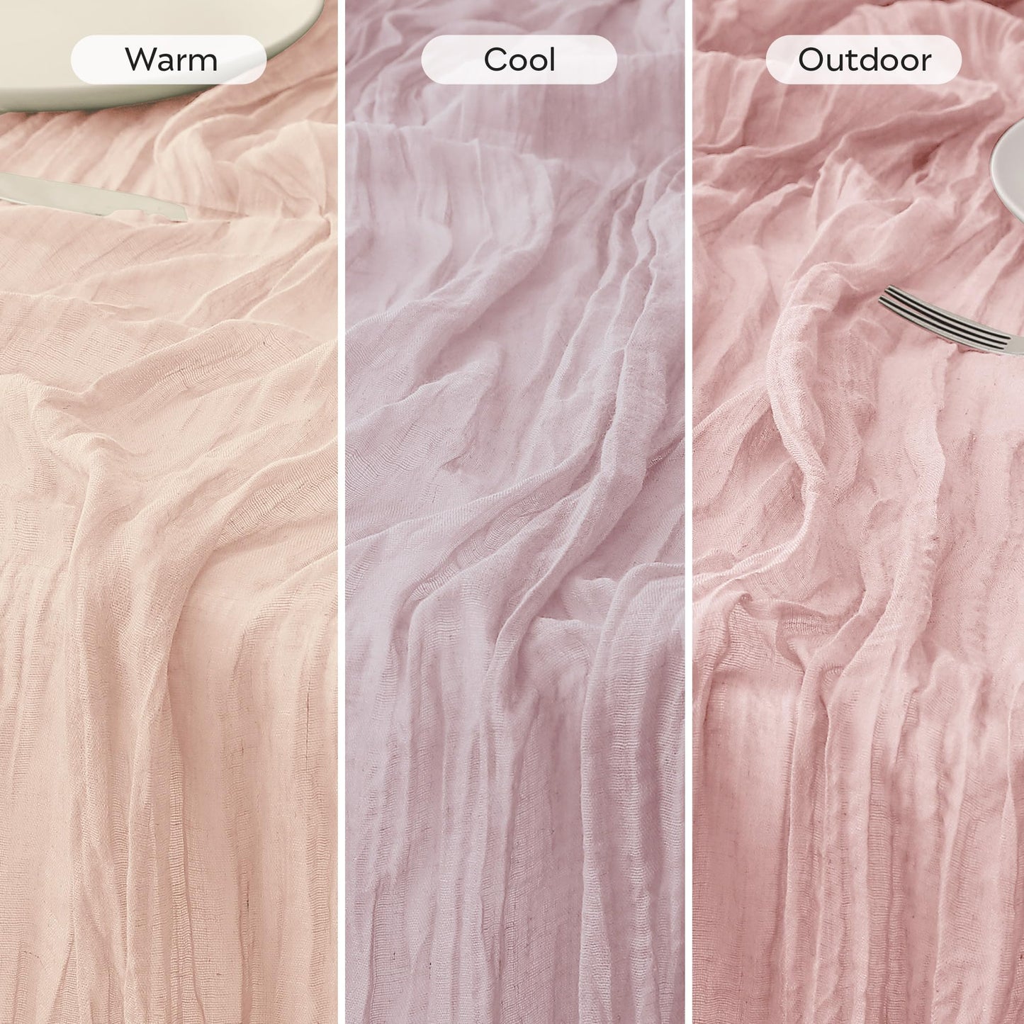 Leetaltree Cheesecloth Table Runner with Wrinkle Texture - 35x120 Inch 10 FT Crinkled Gauze Table Runner for Wedding, Party & Home Decor - Elegant Scarf Table Runner (Pink, 3 Pack)