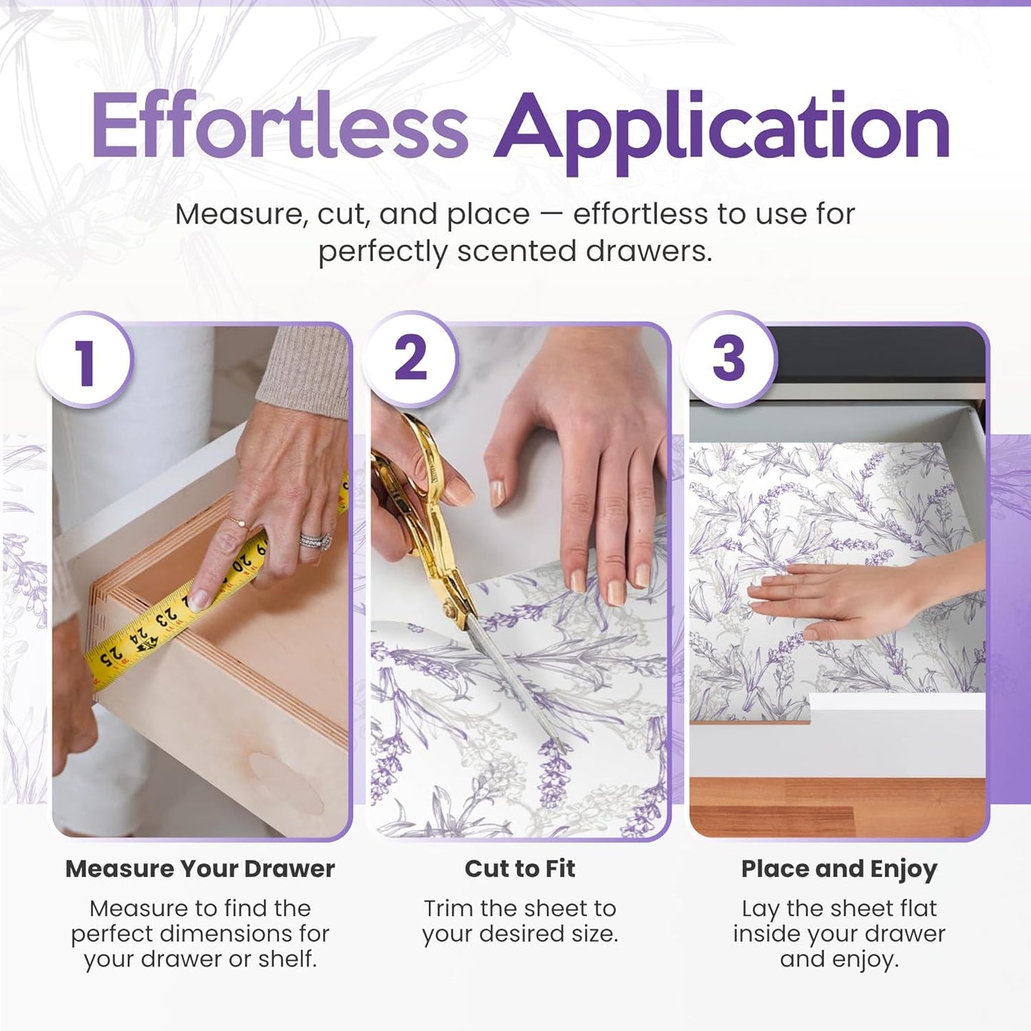 Linda's Essentials Lavender Scented Drawer Liners - 10 Large Non-Adhesive Sheets (19.7" x 14.4") for Dresser & Closet