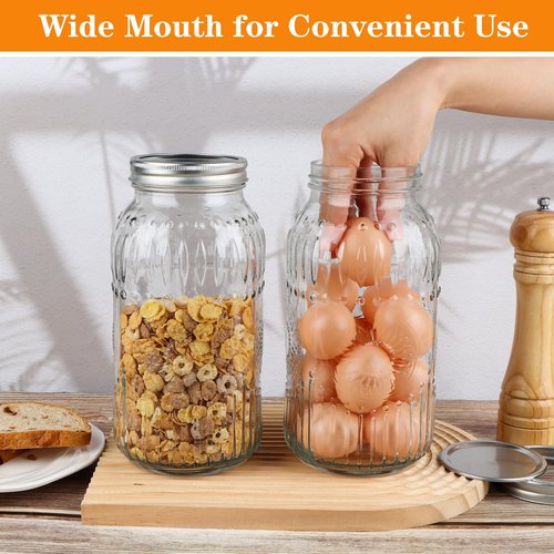 HINGWAH Wide Mouth Mason Jars 64 oz, 3 Pack Large Half Gallon Mason Jars with Airtight Lids and Bands, Clear Glass Canning Jars for Preserving, Pickling, Fermenting, Meal Prep & DIY Crafts (Sunflower)