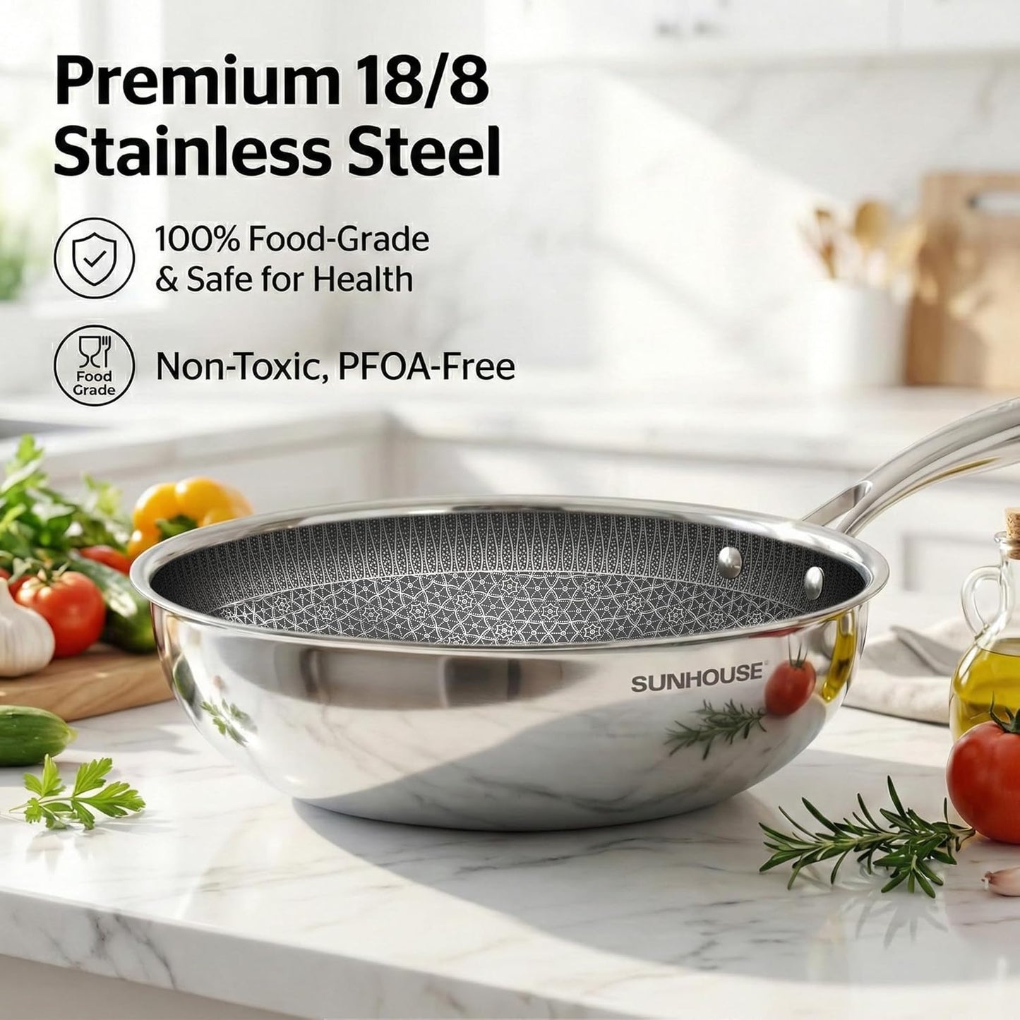 Sunhouse Nonstick Frying Pan - 5-Quart Hybrid Skillet with Lid | Dishwasher & Oven-Safe, Induction Compatible
