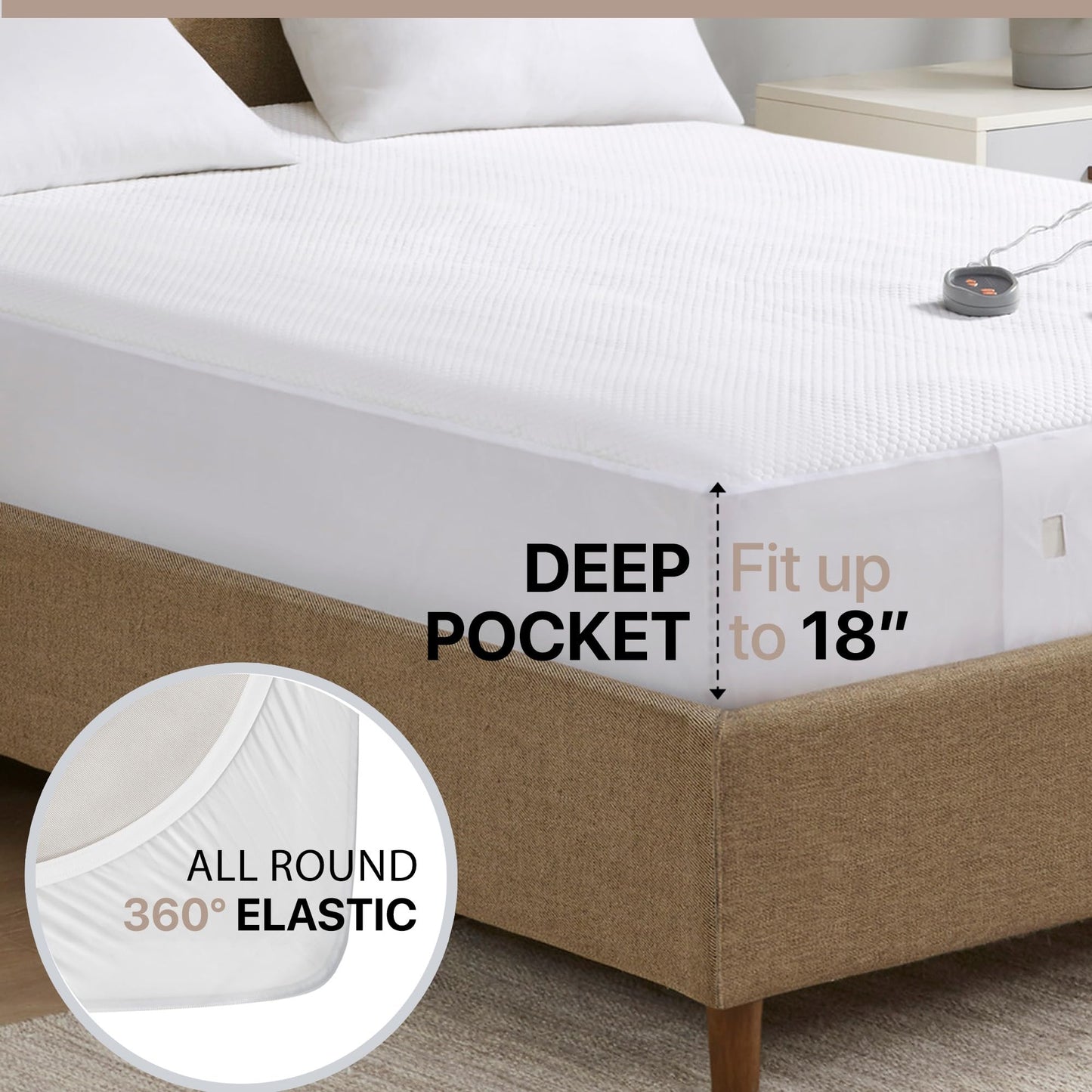 Beautyrest Heated Mattress Pad King - Electric Bed Warmer Cool to Touch, All Seasons Cover, 5 Heat Level, Auto Shut Off, Deep Pocket - Machine Wash Electric Mattress Pad, UL Certified, White, Twin XL