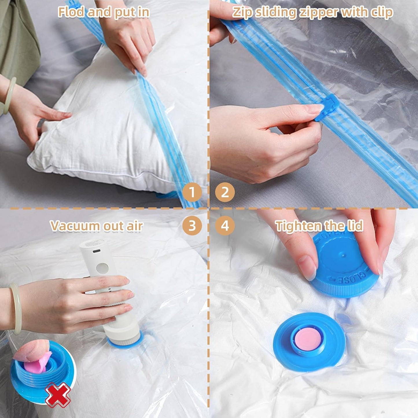 Skiennix Travel Vacuum Bags - 6 Pack Compression Storage Bags with Rechargeable Pump for Clothing