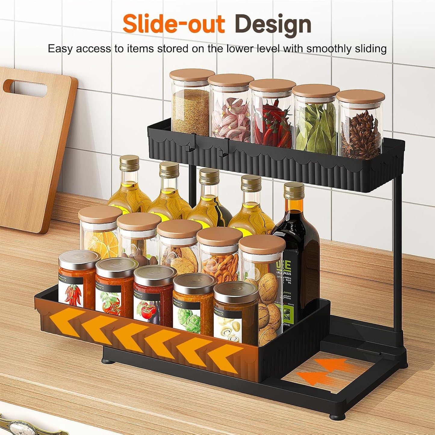 Sevenblue 3-Pack Multi-Purpose Pull-Out Storage Organizers - 2-Tier Under Sink Organizers for Bathroom & Kitchen - Black, 12.8 Inches