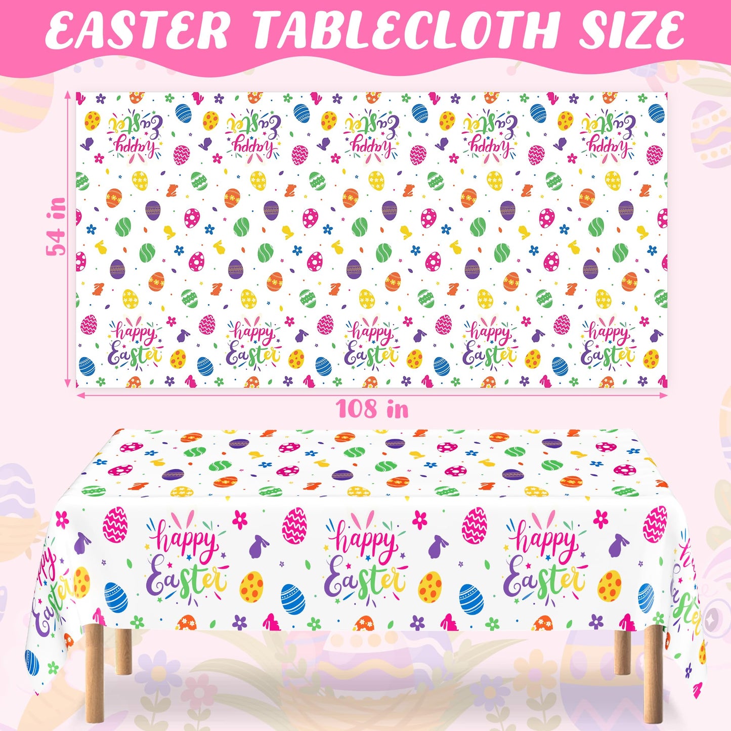 QZYL 12 Pack Easter Tablecloths Rectangular, 54" x 108" Disposable Easter Tablecloth Easter Decorations, Plastic Eggs Bunny Spring Tablecloth, Easter Table Cloth for Picnic Party Decorations Supplies