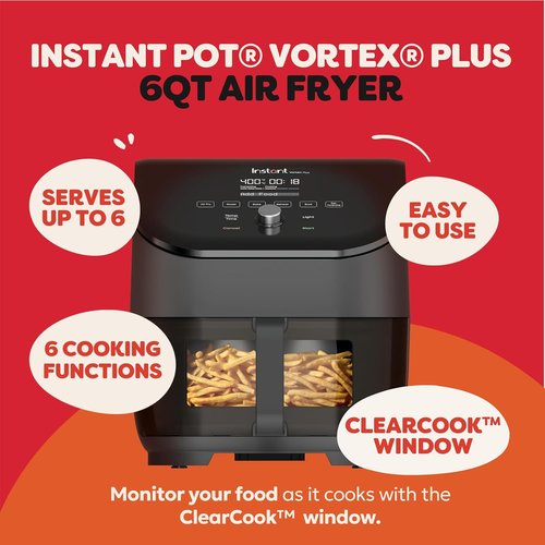 Instant Pot Vortex Plus 6QT Air Fryer - Clear Windows, 6-in-1 Functions, Custom Programs, Black