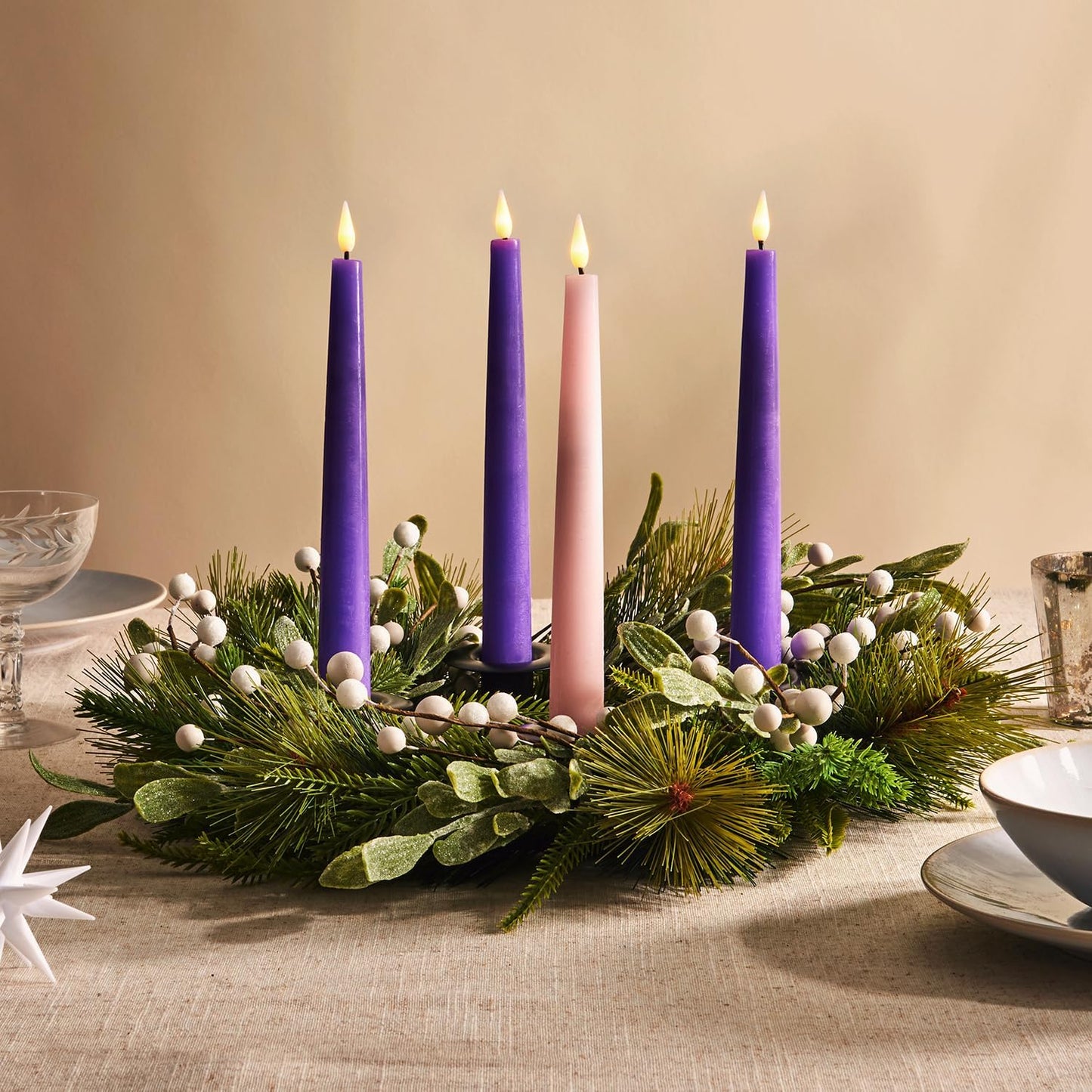 LampLust Flameless Taper Candles - Set of 4 Purple & Pink 9-Inch LED Advent Candles with Remote | Spring Decor & Centerpiece
