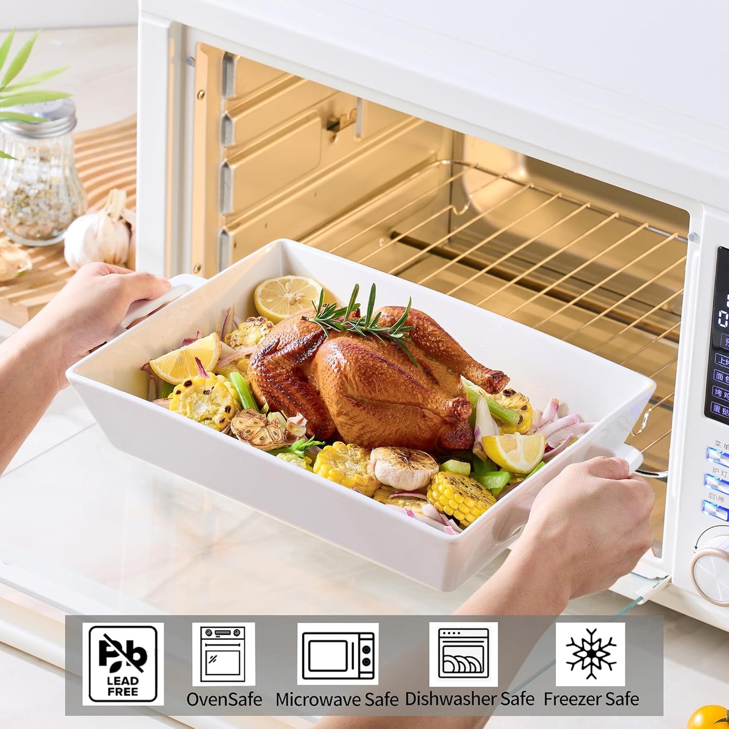 Regine Switzerland Large Rectangular Ceramic Baking Dish - 4.6 Qt, 14x10 Inch, Oven Safe, Versatile Casserole Pan
