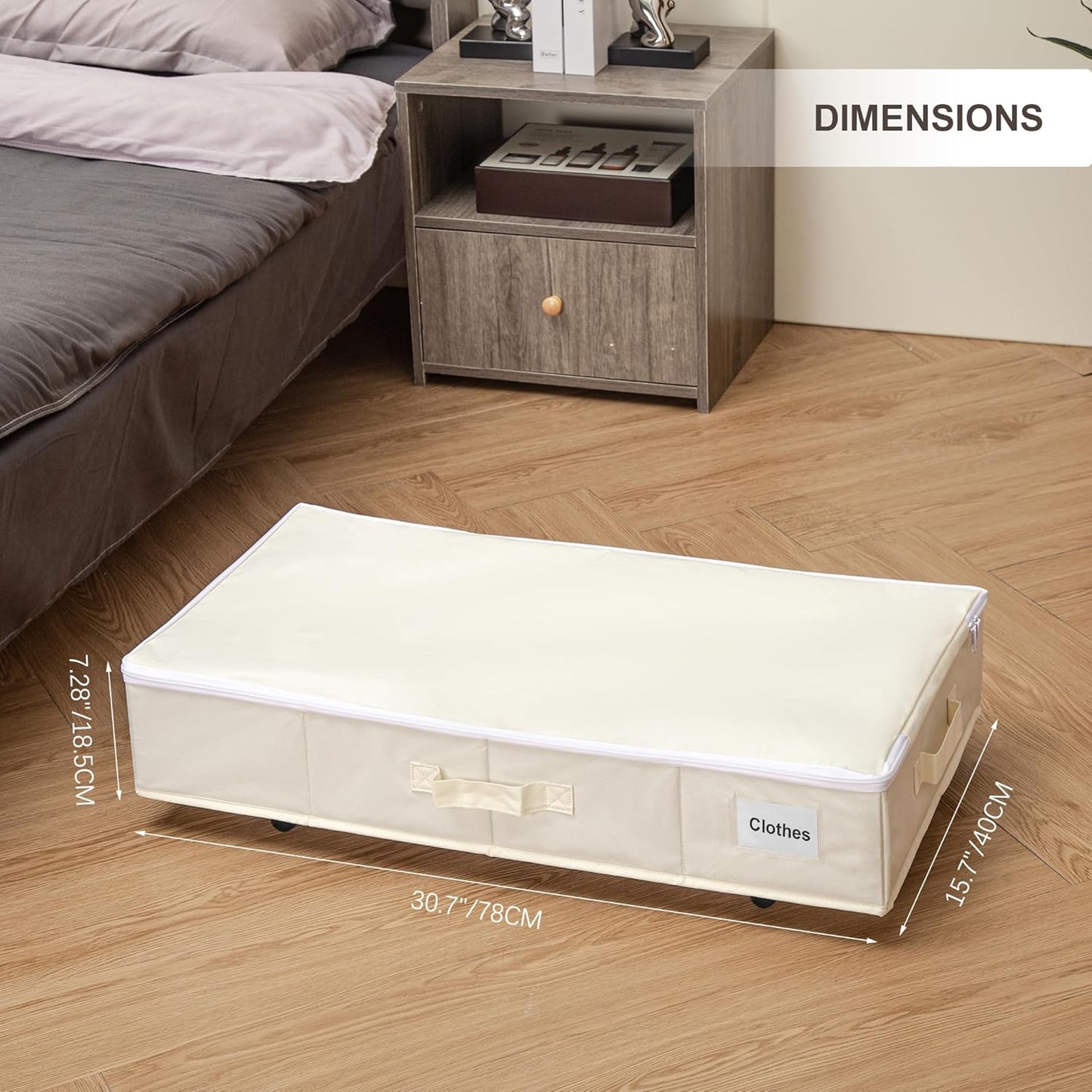 Vincona Under Bed Storage Containers - 2 Pack Rolling Organizers with Label Holders for Clothes & Shoes | Beige (30.71"x15.7"x7.28")