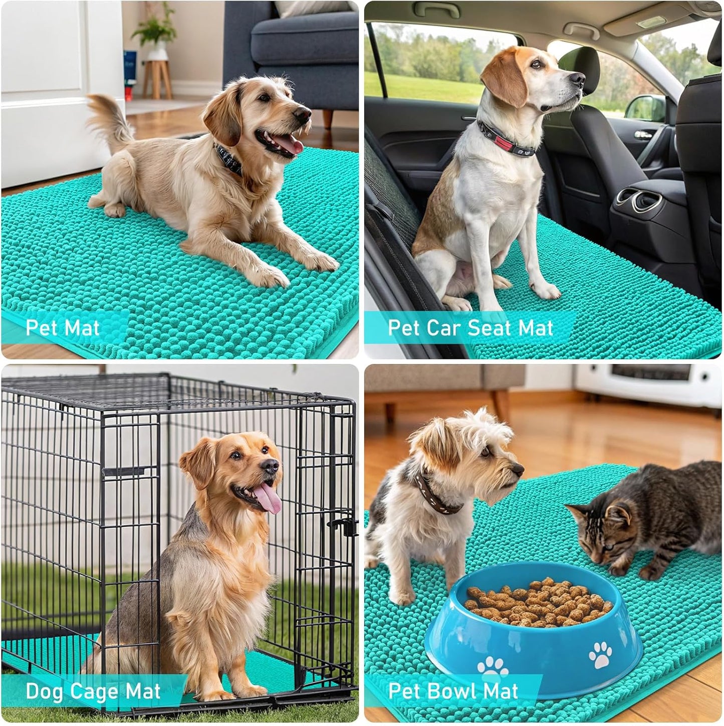 OLANLY Dog Door Mat - Absorbent Non-Slip Chenille Mat for Muddy Paws | 70x46, Quick Dry, Teal
